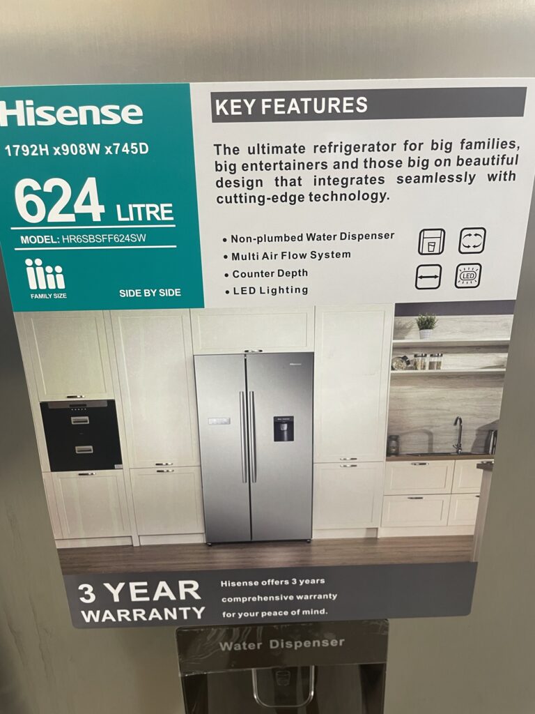 Hisense HRSBS578SW 578L Side by Side Fridge (Stainless Steel) 2NDS