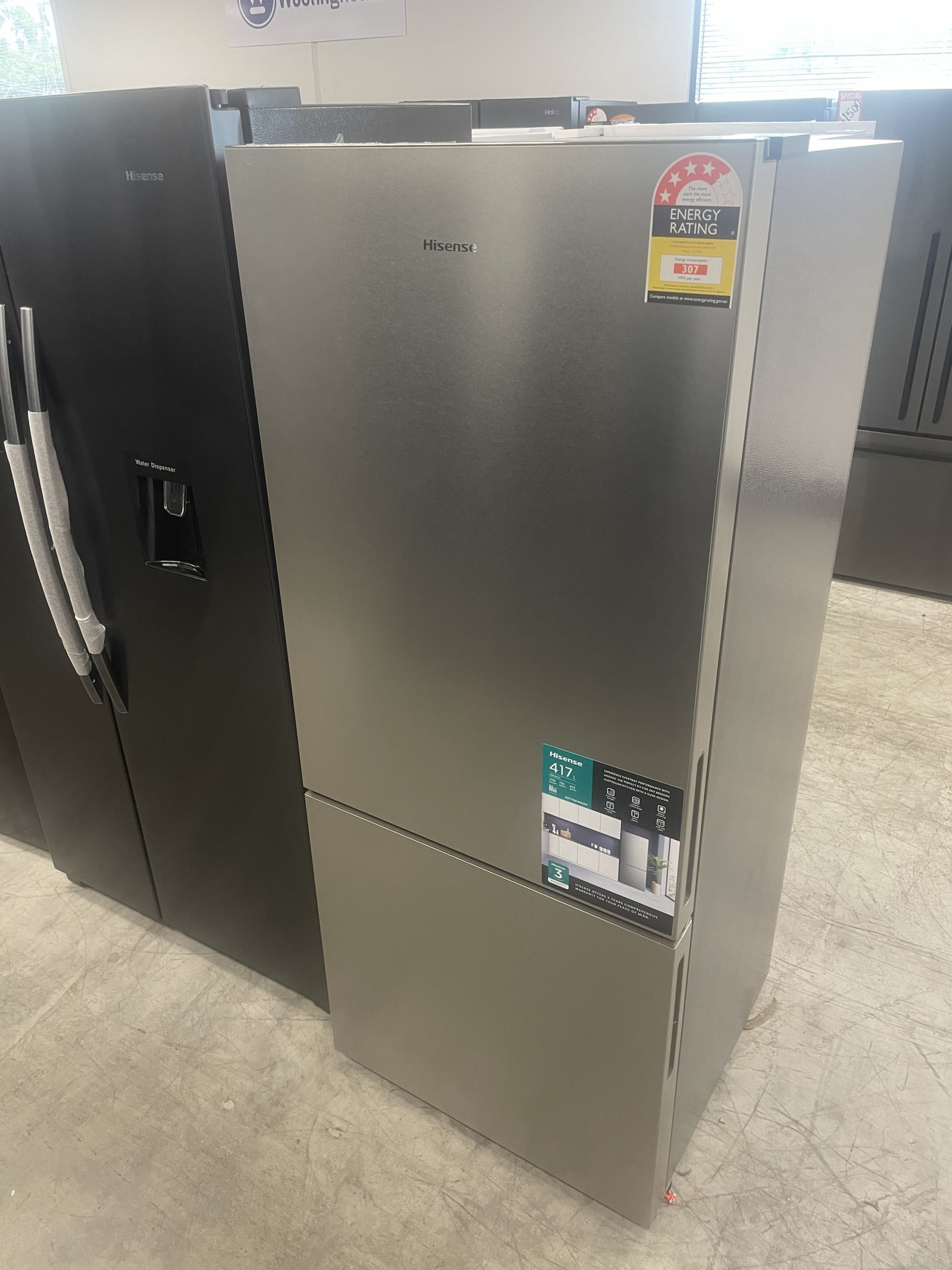 Hisense 417L PureFlat Bottom Mount Fridge Silver HRBM417S 2NDS